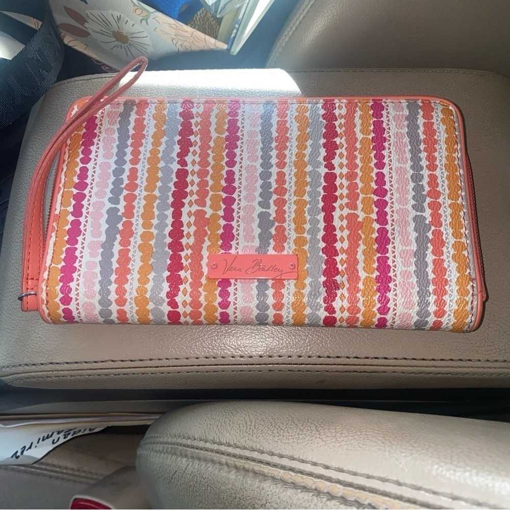 Vera Bradley Confetti Stripe Slim Wristlet Purse‎ Orange Pink Coastal Beach - Picture 6 of 6